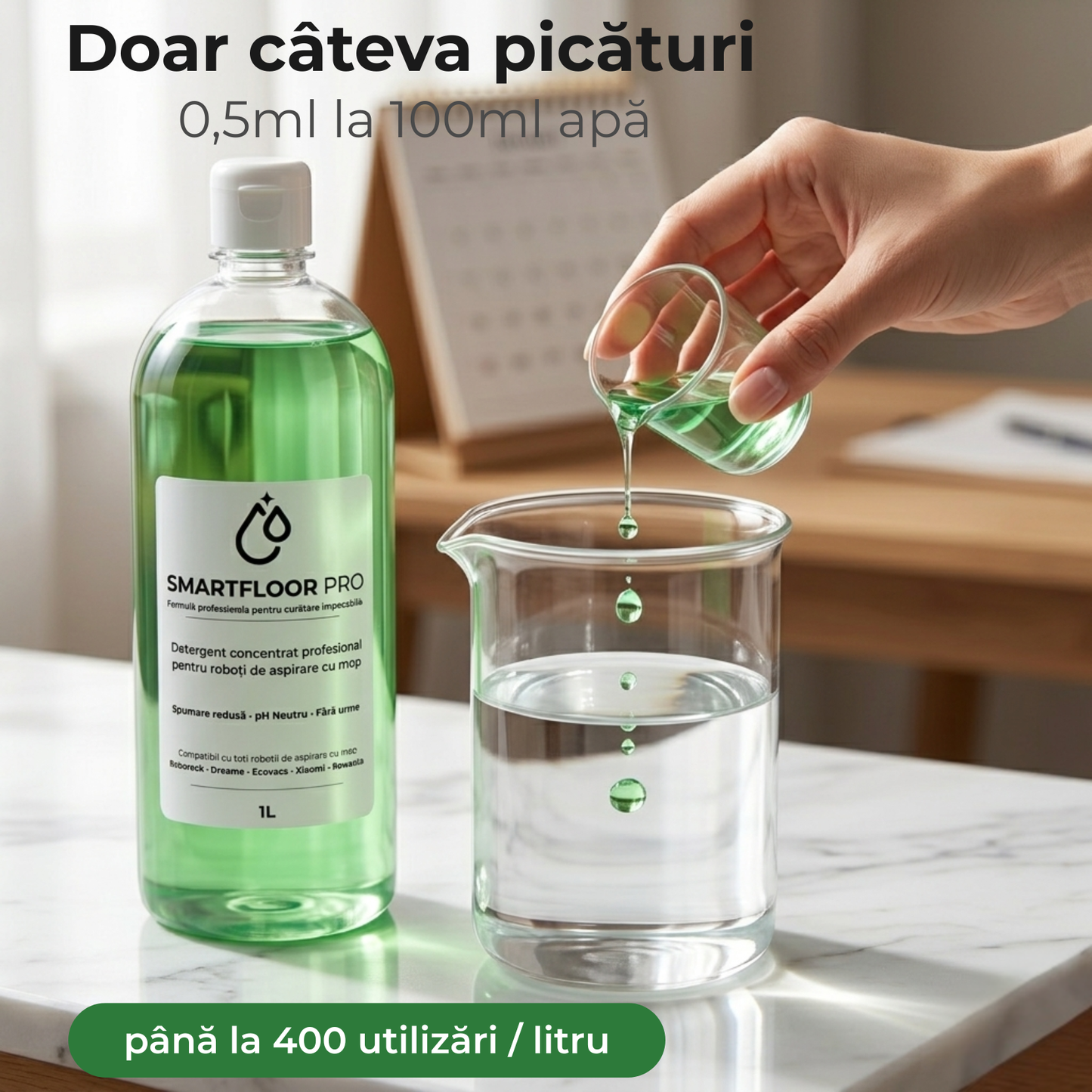 Detergent concentrat pentru robot aspirator cu mop - compatibil Roborock, Xiaomi, Dreame - SmartFloor PRO 1L
