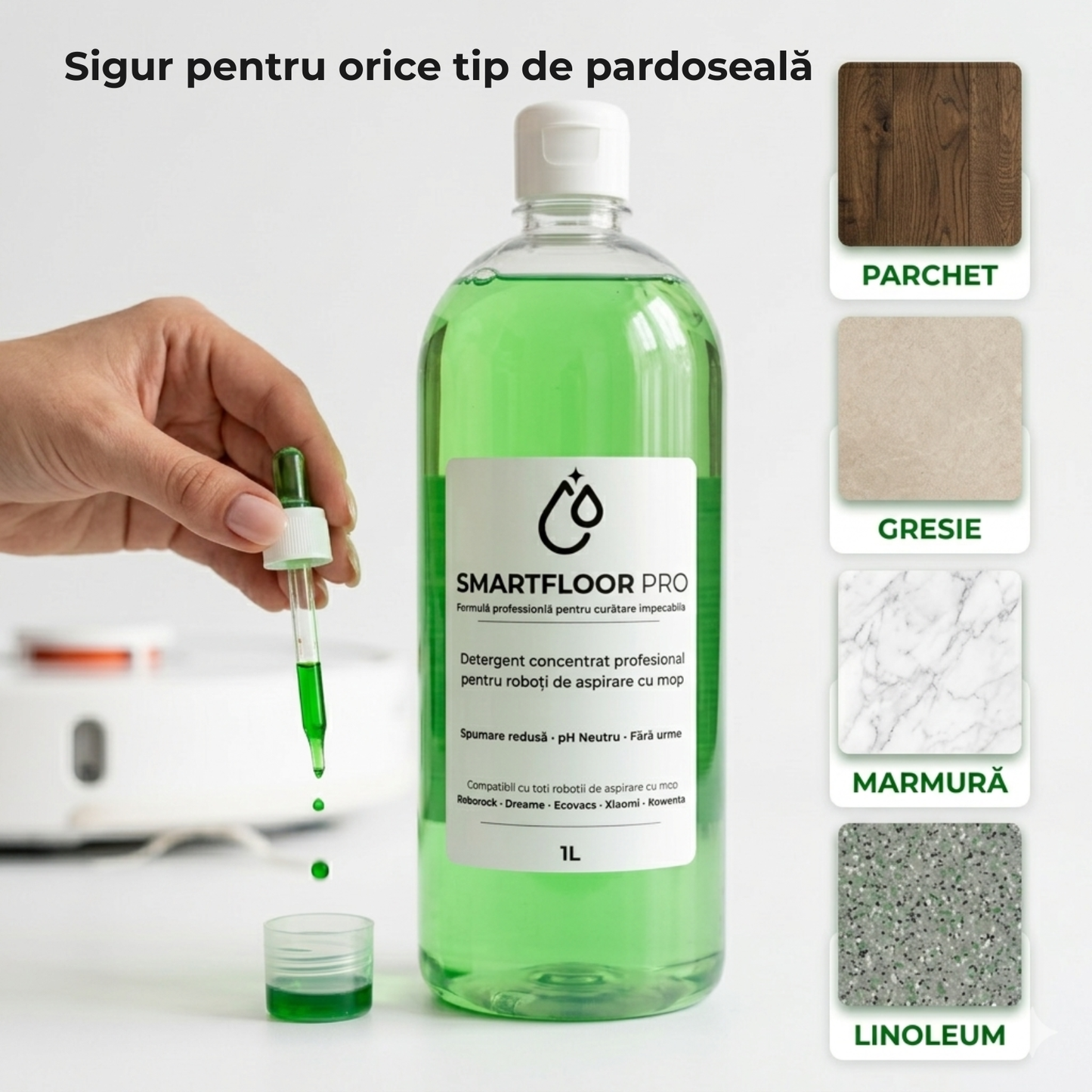 Detergent concentrat pentru robot aspirator cu mop - compatibil Roborock, Xiaomi, Dreame - SmartFloor PRO 1L