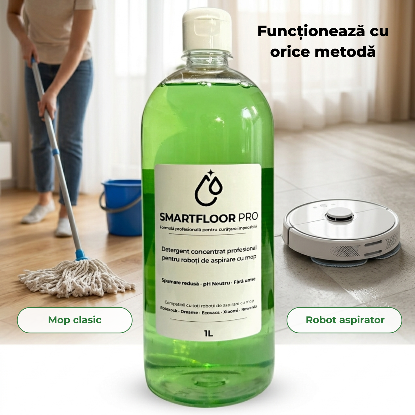Detergent concentrat pentru robot aspirator cu mop - compatibil Roborock, Xiaomi, Dreame - SmartFloor PRO 1L